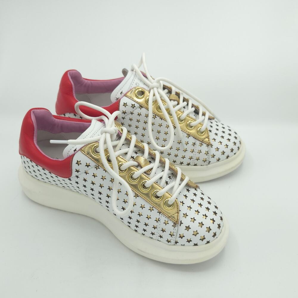 Hollie Watman Star Gazing Women's Size 7 White Red Leather Gold Sneakers - Picture 3 of 9